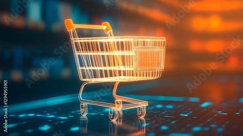 Online Shopping Cart Neon Concept. E-commerce and Digital Marketplace Illustration.