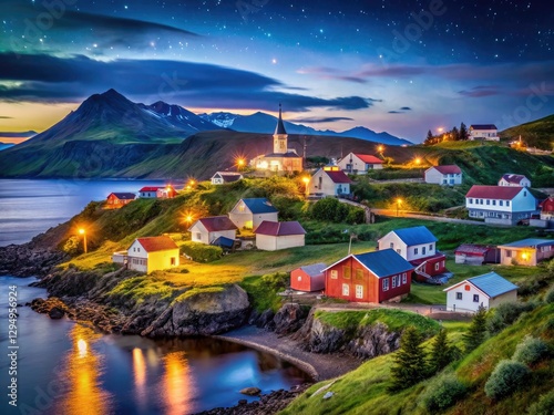 St. George Island Alaska Night Photography, Low Light Pribilof Islands Village Scene, Dark Alaskan Landscape photo