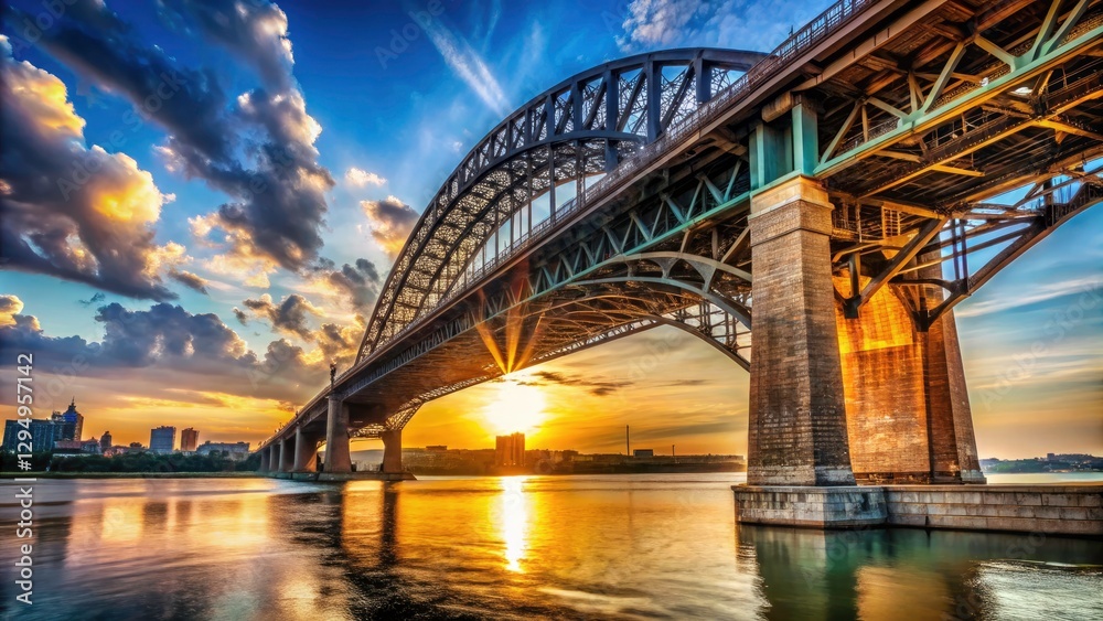 Naklejka premium St. Louis Eads Bridge Sunny April Morning - Mississippi River Detail Candid Photo