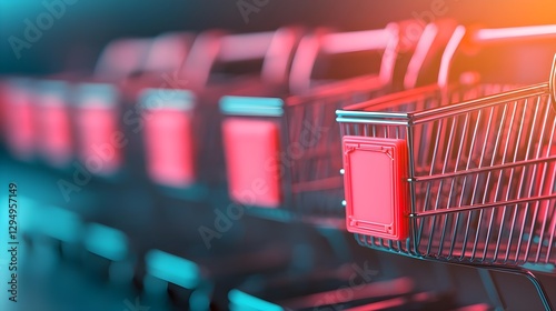 Shopping Carts in Row: Retail, Consumerism, and Supermarket Concept