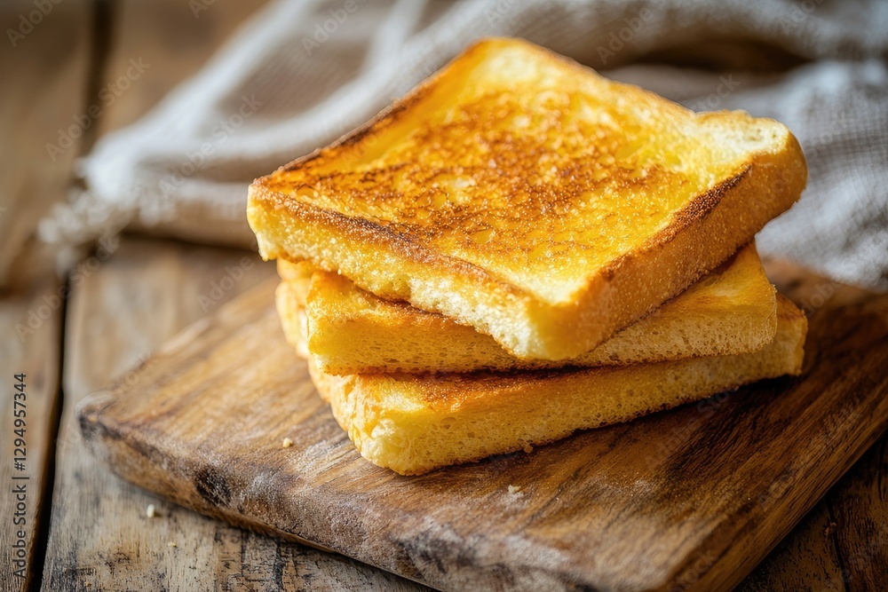 golden, crispy Melba toast on a rustic wooden board. golden, crispy Melba toast on a rustic wooden board.