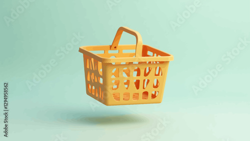 A bright yellow empty shopping basket, ideal for representing retail, supermarket shopping, and e-commerce concepts in vector style.