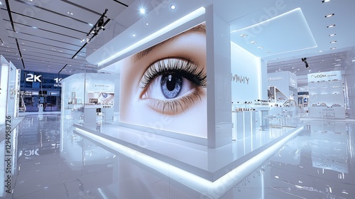 Modern Exhibition Booth Featuring Eye Close-Up