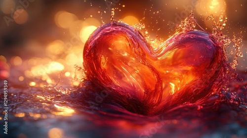 Heart-shaped splash in vibrant colors against a blurred, glowing background, symbolizing love