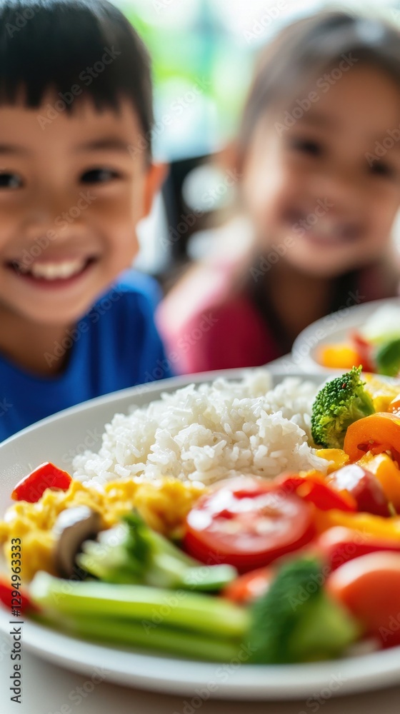Delicious and Healthy Kids Meal: Rice, Vegetables, and Scrambled Eggs Delicious and Healthy Kids Meal: Rice, Vegetables, and Scrambled Eggs