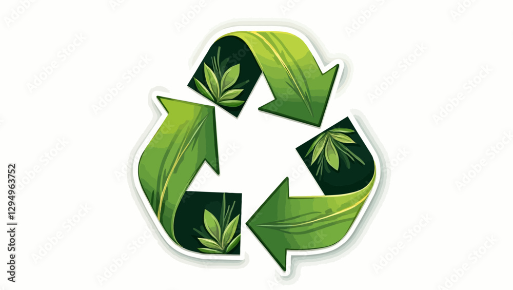 Illustration of a green recycling symbol with natural leaves, emphasizing eco-friendliness, sustainability, and environmental responsibility. Ideal for eco campaigns and green initiatives. Illustration of a green recycling symbol with natural leaves, emphasizing eco-friendliness, sustainability, and environmental responsibility. Ideal for eco campaigns and green initiatives.