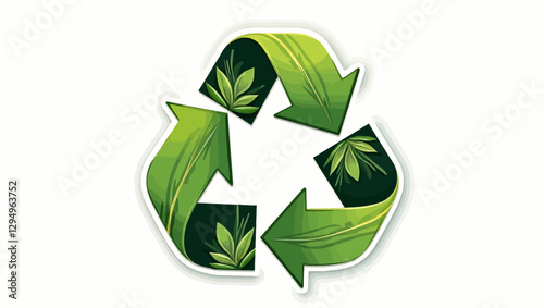 Illustration of a green recycling symbol with natural leaves, emphasizing eco-friendliness, sustainability, and environmental responsibility. Ideal for eco campaigns and green initiatives.