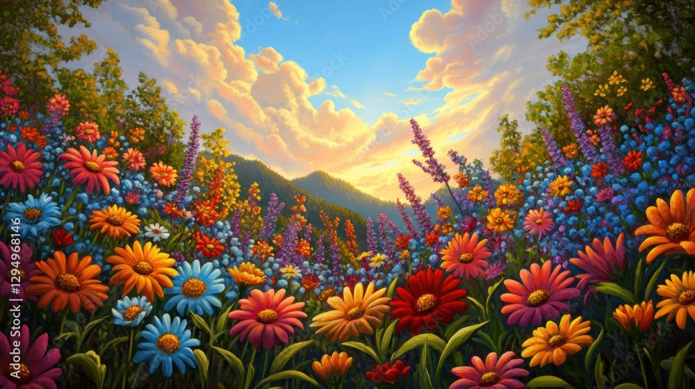 Fototapeta premium Beautiful colorful wild flowers in Spring.