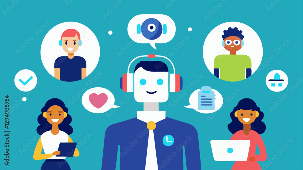 These illustrations can effectively depict the integration of AI technology in customer service settings showcasing professionals in various roles and tasks. These illustrations can effectively depict the integration of AI technology in customer service settings showcasing professionals in various roles and tasks.