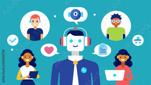 These illustrations can effectively depict the integration of AI technology in customer service settings showcasing professionals in various roles and tasks.