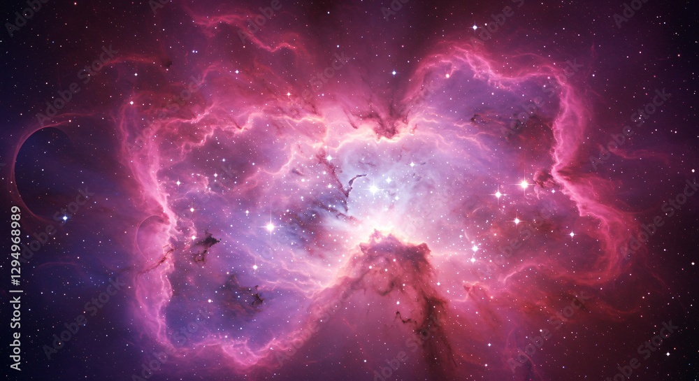 Obraz premium Abstract cosmic nebula with swirling gas clouds and glowing stars