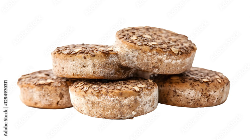 Group of wholemeal English muffins isolated on a white background
Group of wholemeal English muffins isolated on a white background