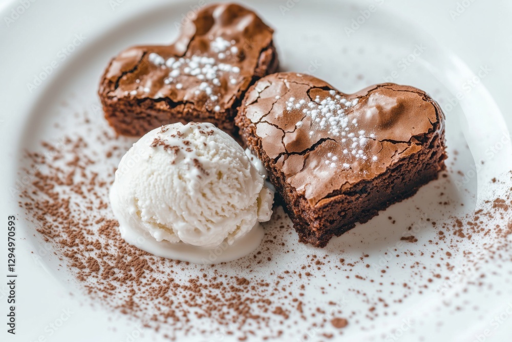 Delicious heart-shaped brownies served with a scoop of vanilla ice cream. Delicious heart-shaped brownies served with a scoop of vanilla ice cream.