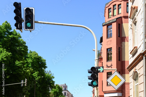 View of green traffic light...