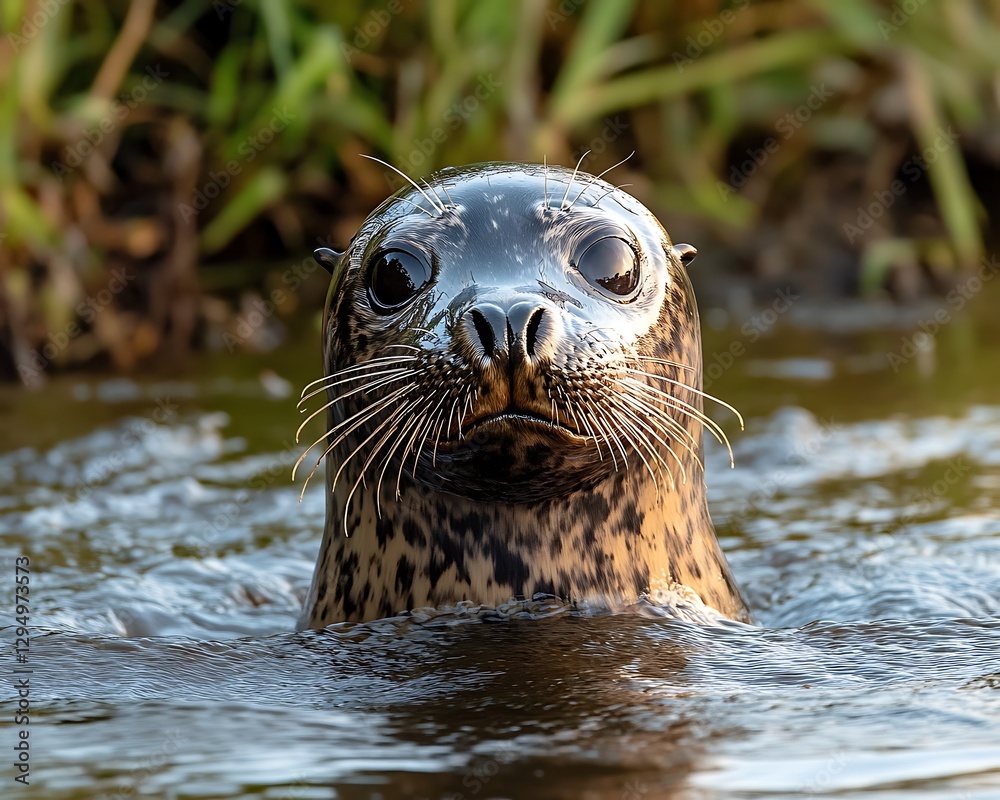 Fototapeta premium Seal pup in water, coastal marsh