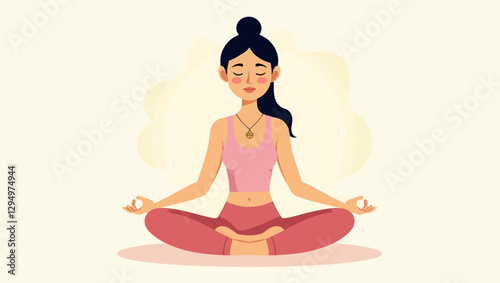 A peaceful woman practicing yoga in a lotus position. Ideal for meditation, mindfulness, relaxation, wellness, fitness, and spiritual balance themes.