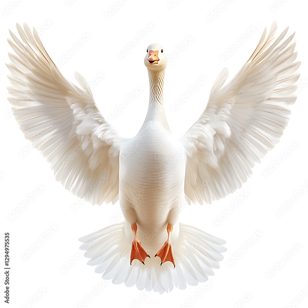 Obraz premium White goose landing, wings spread