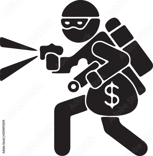 The illustration shows a stickman stealthily walking with a flashlight while stealing a money pouch