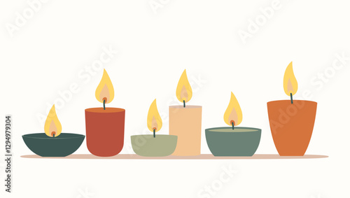 A set of stylish candles in ceramic and clay holders with a soft, natural color palette. Ideal for home decor, relaxation, and spa-themed concepts.