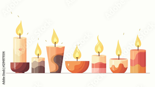 A modern rustic candle collection with unique holders and artistic wax patterns. Perfect for home decor, spa themes, and cozy relaxation visuals.