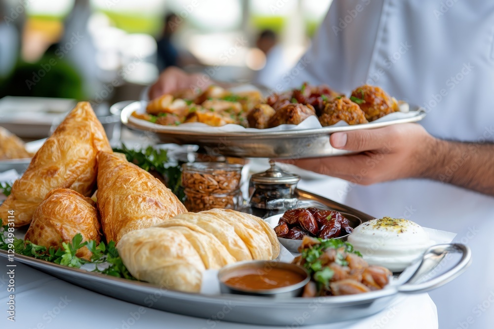 An exquisite assortment of Middle Eastern dishes beautifully arranged on a large platter, showcasing rich flavors and culinary diversity for a delightful dining experience.