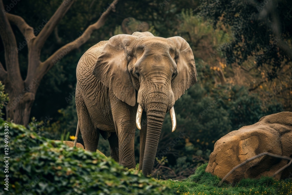 Fototapeta premium Majestic elephant roaming through lush greenery in a serene natural habitat
