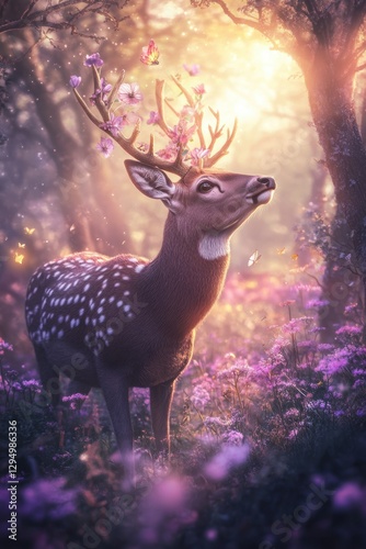 Deer in Spring forest.