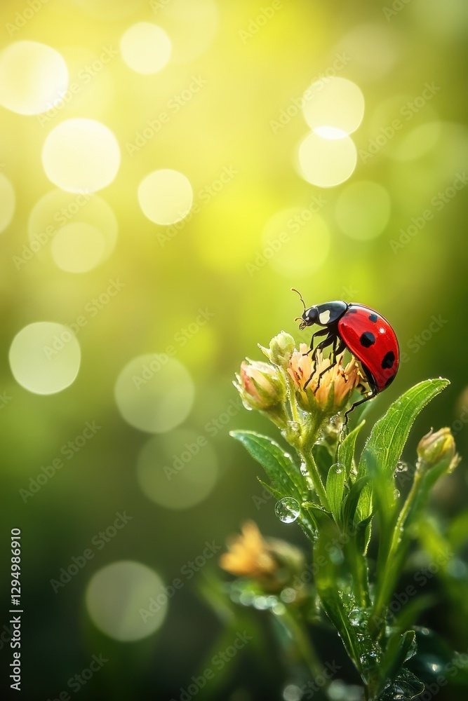 Naklejka premium Beautiful cute ladybug with flower in Spring.