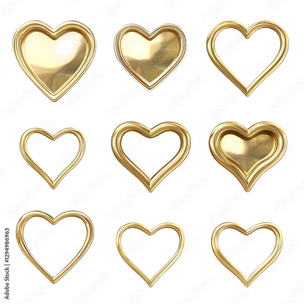 Golden hearts set Valentine style isolated on transparent background Golden hearts set Valentine style isolated on transparent background