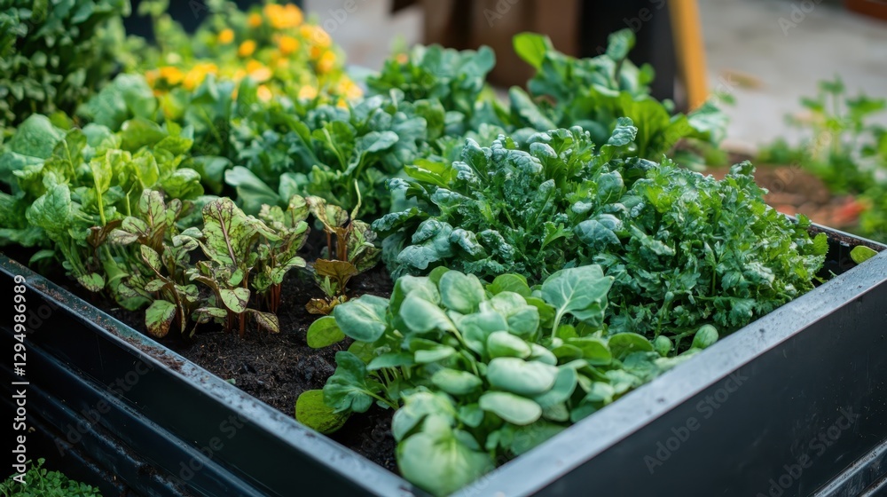 Brightly colored fresh vegetables are thriving in a community garden bed under the warm sunlight of the daytime, nestled within a lively urban environment Brightly colored fresh vegetables are thriving in a community garden bed under the warm sunlight of the daytime, nestled within a lively urban environment