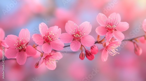 Beautiful Pink Cherry Blossoms in Spring Sunlight