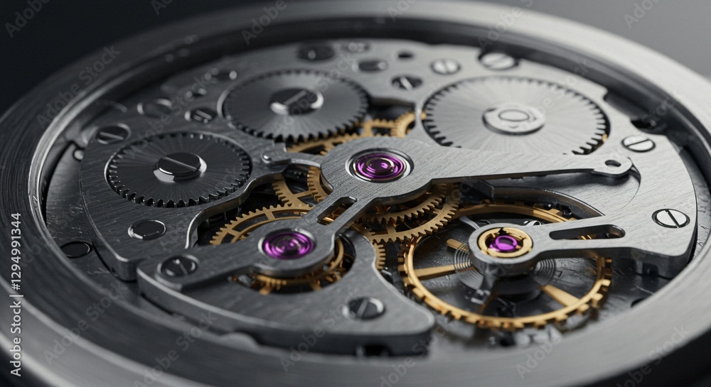 Close-up of a mechanical watch movement with intricate gears and details Close-up of a mechanical watch movement with intricate gears and details
