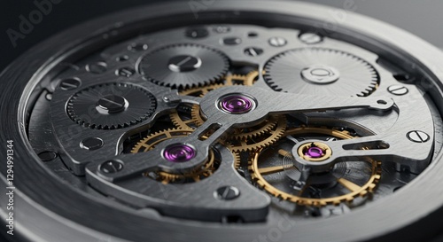 Wallpaper Mural Close-up of a mechanical watch movement with intricate gears and details Torontodigital.ca