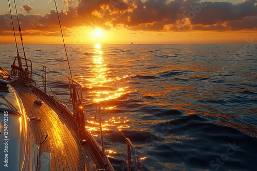 Young Man Smiling as Helmsman Driving Sailboat at Sunset on Ocean