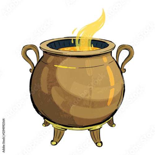 Illustration of Celtic Cauldron with Magical Glow Isolated on White Background.