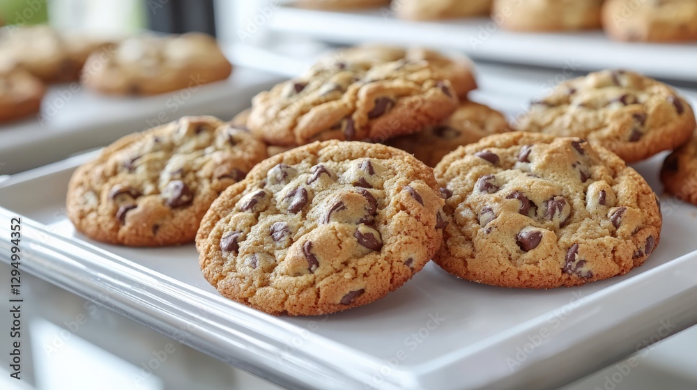 Freshly Baked Chocolate Chip Cookies on Display for Dessert Lovers Freshly Baked Chocolate Chip Cookies on Display for Dessert Lovers