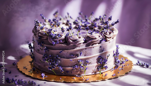 Aromatic Earl Grey Lavender Cake Glowing in Soft, Dreamy Light  