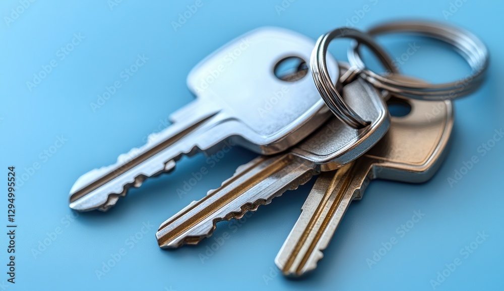 House Keys Close Up in Hyper-Realistic Style with Keychain and Reflections House Keys Close Up in Hyper-Realistic Style with Keychain and Reflections