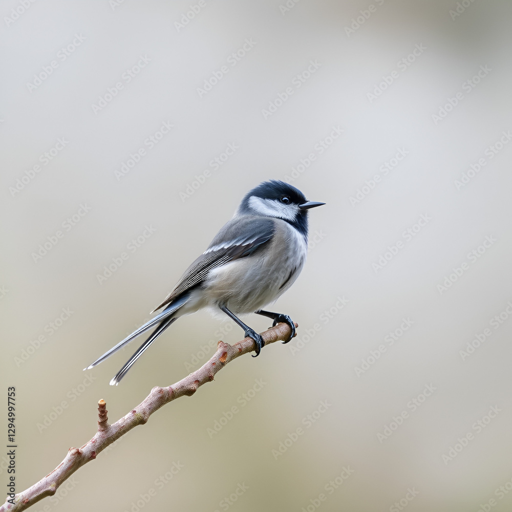 Long-tailed tit, Aegithalos caudatus. A bird sits on a branch on a blurred background Long-tailed tit, Aegithalos caudatus. A bird sits on a branch on a blurred background