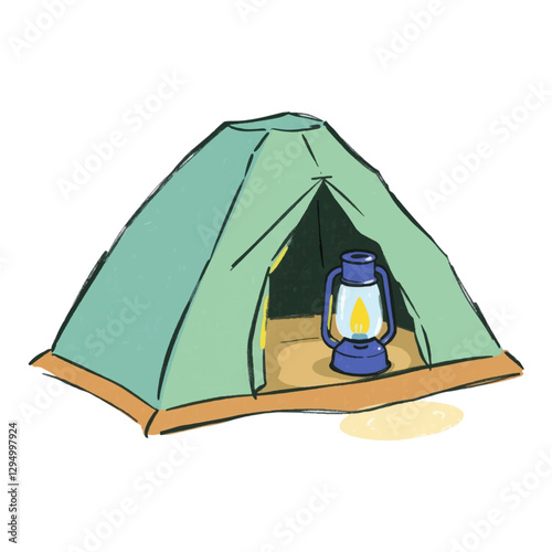 Illustration of a Vector Blue Tent Camp wit Latern isolated on a white backround