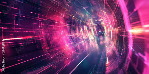 A sleek and dynamic abstract background with intricate fractal formations expanding infinitely in a neon cybernetic grid. The vibrant reflections and fluid motion create a high-tech futuristic