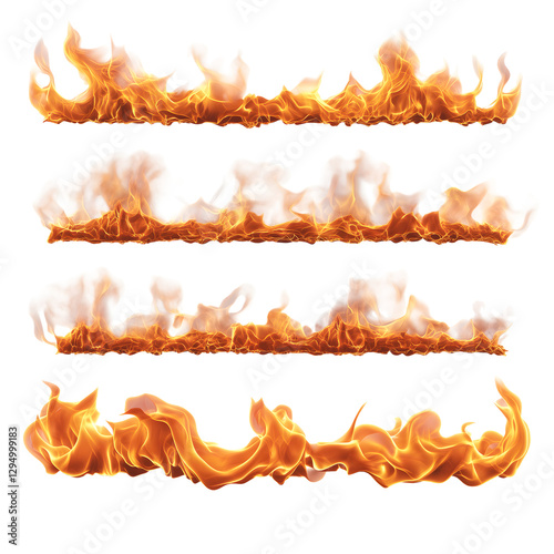 Set flame explosion fire art style isolated on transparent background