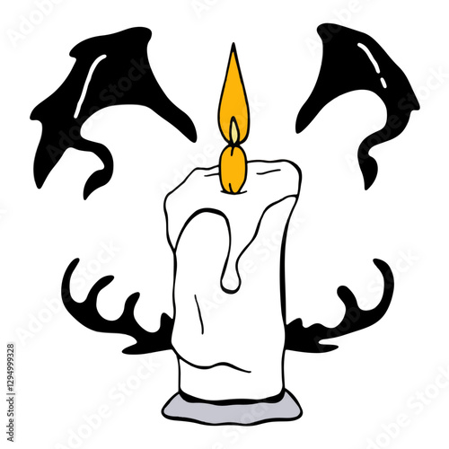 Illustration of a Gothic Candle with Dripping Wax isolated on White Background.