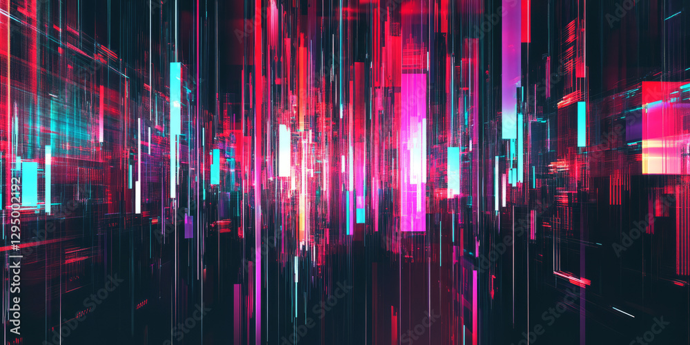 A sleek and dynamic abstract background showcasing glitching neon holograms interwoven with digital noise effects. The seamless holographic reflections create a futuristic cybernetic atmosphere. A sleek and dynamic abstract background showcasing glitching neon holograms interwoven with digital noise effects. The seamless holographic reflections create a futuristic cybernetic atmosphere.