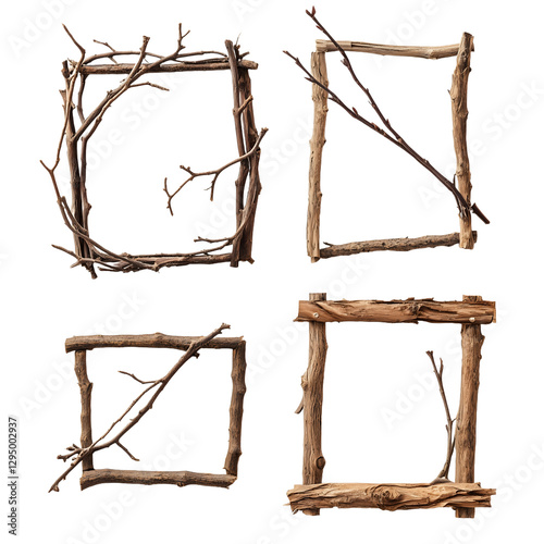 Branches frame set square design nature isolated on transparent background