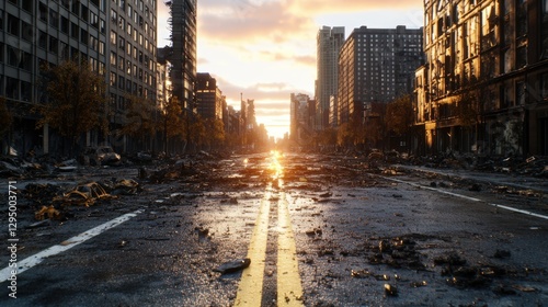 Street littered with debris and trash in an urban environment during daylight hours