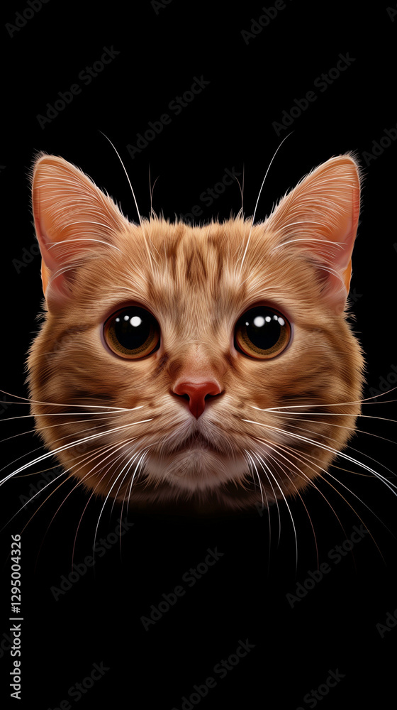 Obraz premium Close-up of orange tabby cat face on black background.