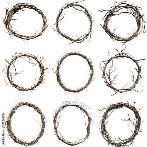 circle set nature branch isolated on transparent background