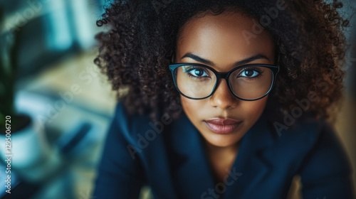 Confident businesswoman wearing eyeglasses in office setting