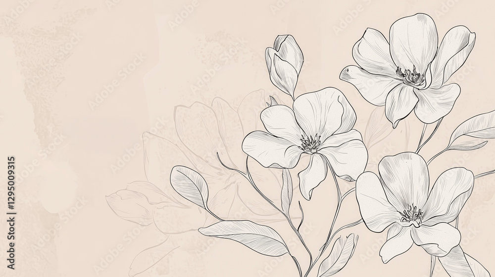 Elegant floral sketch art with delicate lines and a soft, neutral background evokes a sense of calm and natural beauty.